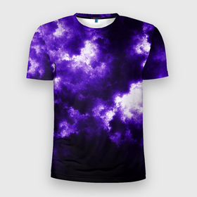 Мужская футболка 3D Slim с принтом Purple Clouds в Новосибирске, 100% полиэстер с улучшенными характеристиками | приталенный силуэт, круглая горловина, широкие плечи, сужается к линии бедра | Тематика изображения на принте: abstraction | clouds | glow | light | purple | purple clouds | texture | абстракция | облака | свет | свечение | текстура | фиолетовые тучи | фиолетовый