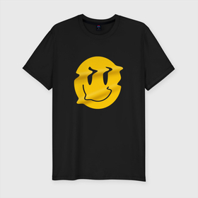 Мужская футболка хлопок Slim с принтом Smile в Белгороде, 92% хлопок, 8% лайкра | приталенный силуэт, круглый вырез ворота, длина до линии бедра, короткий рукав | art | smile | smiley | арт | смайл | смайлик | улыбка