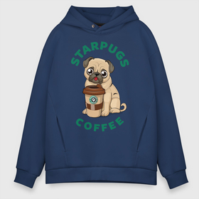 Мужское худи Oversize хлопок с принтом Starpugs в Новосибирске, френч-терри — 70% хлопок, 30% полиэстер. Мягкий теплый начес внутри —100% хлопок | боковые карманы, эластичные манжеты и нижняя кромка, капюшон на магнитной кнопке | animal | art | coffee | dog | pug | puppy | арт | животное | кофе | мопс | собака | щенок