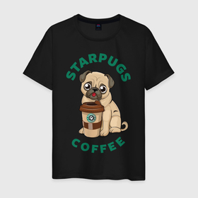 Мужская футболка хлопок с принтом Starpugs в Кировске, 100% хлопок | прямой крой, круглый вырез горловины, длина до линии бедер, слегка спущенное плечо. | animal | art | coffee | dog | pug | puppy | арт | животное | кофе | мопс | собака | щенок