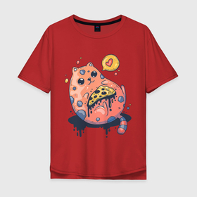 Мужская футболка хлопок Oversize с принтом Cat Loves Pizza в Кировске, 100% хлопок | свободный крой, круглый ворот, “спинка” длиннее передней части | art | cat | food | heart | pizza | арт | еда | кот | котик | кошка | пицца | сердечко