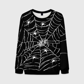 Мужской свитшот 3D с принтом Паутина с пауками в Новосибирске, 100% полиэстер с мягким внутренним слоем | круглый вырез горловины, мягкая резинка на манжетах и поясе, свободная посадка по фигуре | black and white | darkness | halloween | horror | night | spider | web | готика | жуки | жуткий | мальчикам | насекомые | нечисть | нити | ночные | ночь | пауки | паутина | подарок | сетка | страшный | темный | тьма | хеллоуин | хоррор