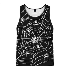 Мужская майка 3D с принтом Паутина с пауками в Санкт-Петербурге, 100% полиэстер | круглая горловина, приталенный силуэт, длина до линии бедра. Пройма и горловина окантованы тонкой бейкой | Тематика изображения на принте: black and white | darkness | halloween | horror | night | spider | web | готика | жуки | жуткий | мальчикам | насекомые | нечисть | нити | ночные | ночь | пауки | паутина | подарок | сетка | страшный | темный | тьма | хеллоуин | хоррор