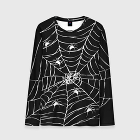 Мужской лонгслив 3D с принтом Паутина с пауками в Белгороде, 100% полиэстер | длинные рукава, круглый вырез горловины, полуприлегающий силуэт | Тематика изображения на принте: black and white | darkness | halloween | horror | night | spider | web | готика | жуки | жуткий | мальчикам | насекомые | нечисть | нити | ночные | ночь | пауки | паутина | подарок | сетка | страшный | темный | тьма | хеллоуин | хоррор