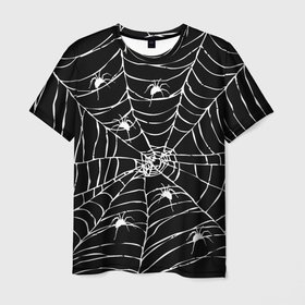 Мужская футболка 3D с принтом Паутина с пауками в Екатеринбурге, 100% полиэфир | прямой крой, круглый вырез горловины, длина до линии бедер | black and white | darkness | halloween | horror | night | spider | web | готика | жуки | жуткий | мальчикам | насекомые | нечисть | нити | ночные | ночь | пауки | паутина | подарок | сетка | страшный | темный | тьма | хеллоуин | хоррор