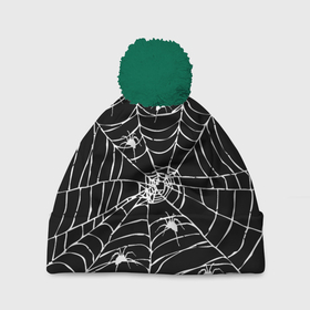 Шапка 3D c помпоном с принтом Паутина с пауками в Новосибирске, 100% полиэстер | универсальный размер, печать по всей поверхности изделия | black and white | darkness | halloween | horror | night | spider | web | готика | жуки | жуткий | мальчикам | насекомые | нечисть | нити | ночные | ночь | пауки | паутина | подарок | сетка | страшный | темный | тьма | хеллоуин | хоррор