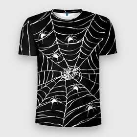 Мужская футболка 3D спортивная с принтом Паутина с пауками в Санкт-Петербурге, 100% полиэстер с улучшенными характеристиками | приталенный силуэт, круглая горловина, широкие плечи, сужается к линии бедра | Тематика изображения на принте: black and white | darkness | halloween | horror | night | spider | web | готика | жуки | жуткий | мальчикам | насекомые | нечисть | нити | ночные | ночь | пауки | паутина | подарок | сетка | страшный | темный | тьма | хеллоуин | хоррор