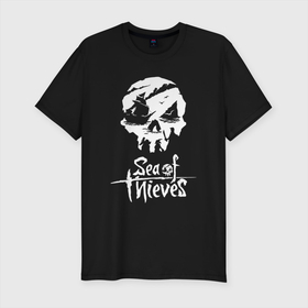 Мужская футболка хлопок Slim с принтом SEA OF THIEVES в Белгороде, 92% хлопок, 8% лайкра | приталенный силуэт, круглый вырез ворота, длина до линии бедра, короткий рукав | game. | sea of thieve | sea of thieves | игра про пират | корабли | пираты | сиа оф зивс