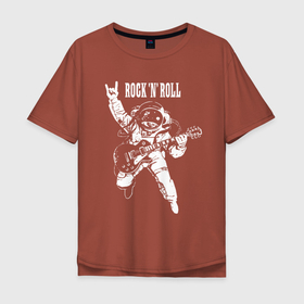 Мужская футболка хлопок Oversize с принтом Rock n Roll , 100% хлопок | свободный крой, круглый ворот, “спинка” длиннее передней части | astronaut | gesture | guitar | music | rock | solo | space | spacesuit | гитара | жест | космонавт | космос | музыка | рок | скафандр | соло