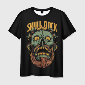 Мужская футболка 3D с принтом Skull Rock в Белгороде, 100% полиэфир | прямой крой, круглый вырез горловины, длина до линии бедер | art | beard | eyes | music | rock | skull | teeth | арт | борода | глаза | зубы | музыка | рок | череп