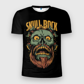 Мужская футболка 3D спортивная с принтом Skull Rock в Екатеринбурге, 100% полиэстер с улучшенными характеристиками | приталенный силуэт, круглая горловина, широкие плечи, сужается к линии бедра | art | beard | eyes | music | rock | skull | teeth | арт | борода | глаза | зубы | музыка | рок | череп
