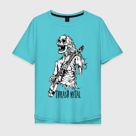 Мужская футболка хлопок Oversize с принтом Thrash metal в Петрозаводске, 100% хлопок | свободный крой, круглый ворот, “спинка” длиннее передней части | bones | guitar | jaw | music | rag | skull | solo | teeth | зубы | кости | музыка | пасть | соло | череп