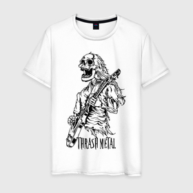 Мужская футболка хлопок с принтом Thrash metal в Екатеринбурге, 100% хлопок | прямой крой, круглый вырез горловины, длина до линии бедер, слегка спущенное плечо. | bones | guitar | jaw | music | rag | skull | solo | teeth | зубы | кости | музыка | пасть | соло | череп