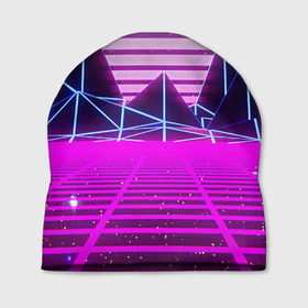Шапка 3D с принтом Synthwave в городе Новоалтайск, 100% полиэстер | универсальный размер, печать по всей поверхности изделия | synthwave | горы | горы синтвэйва | неоновые горы | синтвэйв