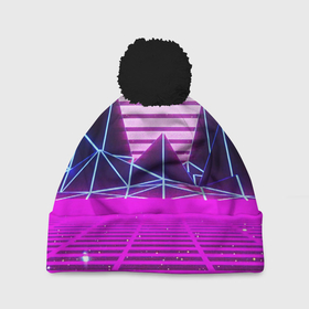 Шапка 3D c помпоном с принтом Synthwave в Ухте, 100% полиэстер | универсальный размер, печать по всей поверхности изделия | synthwave | горы | горы синтвэйва | неоновые горы | синтвэйв