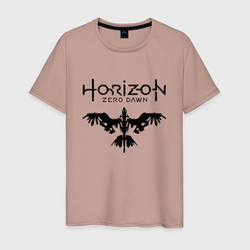 Мужская футболка хлопок с принтом HORIZON ZERO DAWN в Тюмени, 100% хлопок | прямой крой, круглый вырез горловины, длина до линии бедер, слегка спущенное плечо. | Тематика изображения на принте: game | horizon zero 2 | horizon zero dawn | древний арсенал | игра. | хоризон | хоризон 2 | хоризон зеро давн