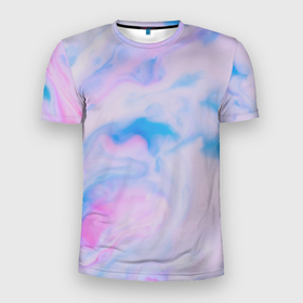 Мужская футболка 3D Slim с принтом BluePink в Санкт-Петербурге, 100% полиэстер с улучшенными характеристиками | приталенный силуэт, круглая горловина, широкие плечи, сужается к линии бедра | gradient | swirl | swirly | абстракция | акварель | без дизайна | волны | голубая | градиент | графика | краски | на каждый день | облака | омбре | разноцветные разводы | рисунок | розовая | розовый | софтовая