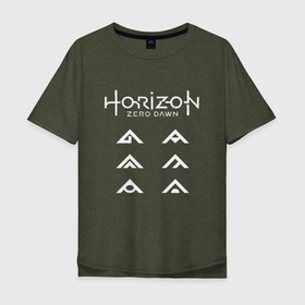 Мужская футболка хлопок Oversize с принтом HORIZON ZERO DAWN в Белгороде, 100% хлопок | свободный крой, круглый ворот, “спинка” длиннее передней части | game | horizon zero 2 | horizon zero dawn | древний арсенал | игра. | хоризон | хоризон 2 | хоризон зеро давн