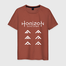 Мужская футболка хлопок с принтом HORIZON ZERO DAWN , 100% хлопок | прямой крой, круглый вырез горловины, длина до линии бедер, слегка спущенное плечо. | game | horizon zero 2 | horizon zero dawn | древний арсенал | игра. | хоризон | хоризон 2 | хоризон зеро давн