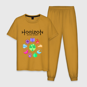 Мужская пижама хлопок с принтом HORIZON ZERO DAWN в Новосибирске, 100% хлопок | брюки и футболка прямого кроя, без карманов, на брюках мягкая резинка на поясе и по низу штанин
 | game | horizon zero 2 | horizon zero dawn | древний арсенал | игра. | хоризон | хоризон 2 | хоризон зеро давн