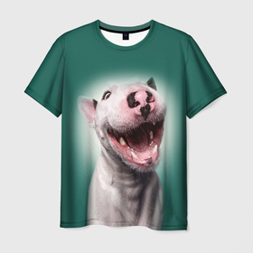 Мужская футболка 3D с принтом Bully в Белгороде, 100% полиэфир | прямой крой, круглый вырез горловины, длина до линии бедер | bull terrier | ears | eyes | fangs | jaw | muzzle | nose | smile | бультерьер | глаза | клыки | нос | пасть | улыбка | уши