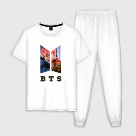 Мужская пижама хлопок с принтом BTS , 100% хлопок | брюки и футболка прямого кроя, без карманов, на брюках мягкая резинка на поясе и по низу штанин
 | Тематика изображения на принте: bangtan boys | bangtan sonyeondan | beyond the scene | bt21 | bts | bulletproof boy scouts | chibi | j hope | jimin | jin | jungkook | k pop | kpop | rm | suga | v | ви | джей хоуп | джонгук | к поп | кпоп | сюга | чиби | чимин | чин