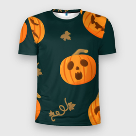 Мужская футболка 3D Slim с принтом Happy Halloween в Курске, 100% полиэстер с улучшенными характеристиками | приталенный силуэт, круглая горловина, широкие плечи, сужается к линии бедра | horror | страшный | ужасы | хеллоуин
