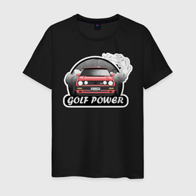 Мужская футболка хлопок с принтом Golf power в Кировске, 100% хлопок | прямой крой, круглый вырез горловины, длина до линии бедер, слегка спущенное плечо. | car | drift | golf | race | автомобиль | гольф | гонки | дрифт | машина