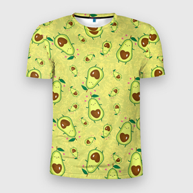 Мужская футболка 3D Slim с принтом Милашка авокадик в Тюмени, 100% полиэстер с улучшенными характеристиками | приталенный силуэт, круглая горловина, широкие плечи, сужается к линии бедра | avocado | fruits | heart | vegetables | авокадо | овощи | сердца | сердце | фрукты