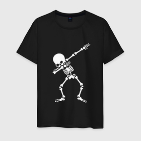 Мужская футболка хлопок с принтом СКЕЛЕТ DAB в Белгороде, 100% хлопок | прямой крой, круглый вырез горловины, длина до линии бедер, слегка спущенное плечо. | dab | halloween | skeleton | арт | арт черепа | голова | дэб | кости | мертвец | мертвецы | праздник | праздник мёртвых | скелет | скелет dab | скелет дэб | хэллоуин | череп | черпа