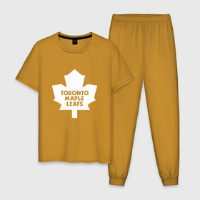 Мужская пижама хлопок с принтом Торонто Мейпл Лифс , 100% хлопок | брюки и футболка прямого кроя, без карманов, на брюках мягкая резинка на поясе и по низу штанин
 | Тематика изображения на принте: hockey | maple leafs | nhl | toronto | toronto maple leafs | usa | мейпл лифс | нхл | спорт | сша | торонто | торонто мейпл лифс | хоккей | шайба