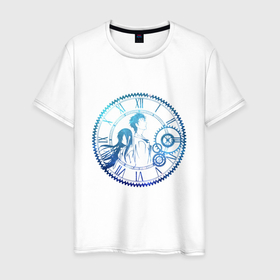Мужская футболка хлопок с принтом Курису и Окабе в Санкт-Петербурге, 100% хлопок | прямой крой, круглый вырез горловины, длина до линии бедер, слегка спущенное плечо. | steins gate | врата штейна | время | курису | окабэ | окарин | часы