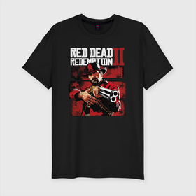 Мужская футболка хлопок Slim с принтом Red Dead Redemption , 92% хлопок, 8% лайкра | приталенный силуэт, круглый вырез ворота, длина до линии бедра, короткий рукав | dead | game | red | redemption | revolver | rockstar | боевик | вестерн | деад | дед | дэад | дэд | игра | ковбой | револьвер | ред | редемптион | рокстар | рэд | рэдэмптион