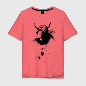 Мужская футболка хлопок Oversize с принтом Бык в Белгороде, 100% хлопок | свободный крой, круглый ворот, “спинка” длиннее передней части | 2021 | бык | год быка | год коровы | новый год | символ года