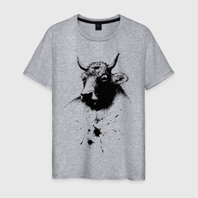 Мужская футболка хлопок с принтом Бык в Курске, 100% хлопок | прямой крой, круглый вырез горловины, длина до линии бедер, слегка спущенное плечо. | 2021 | бык | год быка | год коровы | новый год | символ года