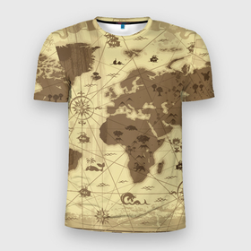Мужская футболка 3D спортивная с принтом Карта мира в Курске, 100% полиэстер с улучшенными характеристиками | приталенный силуэт, круглая горловина, широкие плечи, сужается к линии бедра | география | карта | карта мира | корабли | моряки