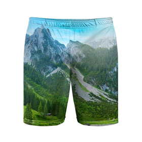 Мужские шорты спортивные с принтом Альпийские горы в Кировске,  |  | альпийские горы | альпы | гора | горы | озеро