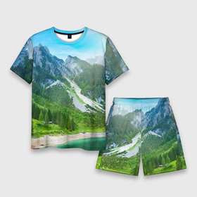 Мужской костюм с шортами 3D с принтом Альпийские горы в Курске,  |  | альпийские горы | альпы | гора | горы | озеро