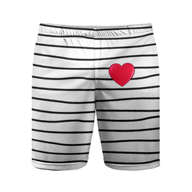 Мужские шорты спортивные с принтом Полоски с сердцем в Тюмени,  |  | Тематика изображения на принте: любовь | милый | модный | полоски | розовый | семья | сердце | чёрный