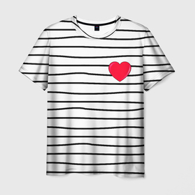 Мужская футболка 3D с принтом Полоски с сердцем в Екатеринбурге, 100% полиэфир | прямой крой, круглый вырез горловины, длина до линии бедер | любовь | милый | модный | полоски | розовый | семья | сердце | чёрный