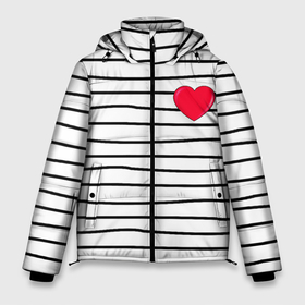 Мужская зимняя куртка 3D с принтом Полоски с сердцем в Тюмени, верх — 100% полиэстер; подкладка — 100% полиэстер; утеплитель — 100% полиэстер | длина ниже бедра, свободный силуэт Оверсайз. Есть воротник-стойка, отстегивающийся капюшон и ветрозащитная планка. 

Боковые карманы с листочкой на кнопках и внутренний карман на молнии. | Тематика изображения на принте: любовь | милый | модный | полоски | розовый | семья | сердце | чёрный
