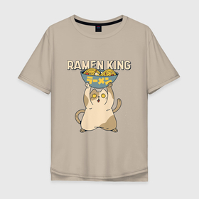 Мужская футболка хлопок Oversize с принтом Ramen King в Кировске, 100% хлопок | свободный крой, круглый ворот, “спинка” длиннее передней части | anime | cat | chubby | cute | kanji | kawaii | kitten | manga | sushi | анимешный | грааль | иероглифы | катакана | король | кот | котенок | котик | кошка | лапша | макароны | манга | милый | повелитель | пухлый | пухляш | рамен | суп