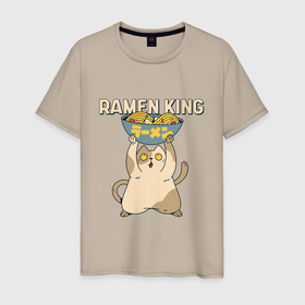 Мужская футболка хлопок с принтом Ramen King , 100% хлопок | прямой крой, круглый вырез горловины, длина до линии бедер, слегка спущенное плечо. | Тематика изображения на принте: anime | cat | chubby | cute | kanji | kawaii | kitten | manga | sushi | анимешный | грааль | иероглифы | катакана | король | кот | котенок | котик | кошка | лапша | макароны | манга | милый | повелитель | пухлый | пухляш | рамен | суп