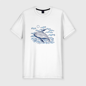Мужская футболка хлопок Slim с принтом Синий Кит в Санкт-Петербурге, 92% хлопок, 8% лайкра | приталенный силуэт, круглый вырез ворота, длина до линии бедра, короткий рукав | big | blue | dik | great | moby | ocean | sea | sun | wave | waves | whale | великий | волна | волны | день моря | день океана | дик | китобой | киты | левиафан | люблю китов | млекопитающее | моби | моби дик | море | морское чудовище 