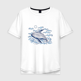 Мужская футболка хлопок Oversize с принтом Синий Кит в Тюмени, 100% хлопок | свободный крой, круглый ворот, “спинка” длиннее передней части | big | blue | dik | great | moby | ocean | sea | sun | wave | waves | whale | великий | волна | волны | день моря | день океана | дик | китобой | киты | левиафан | люблю китов | млекопитающее | моби | моби дик | море | морское чудовище 