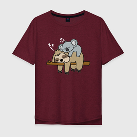 Мужская футболка хлопок Oversize с принтом Ленивец и коала в Кировске, 100% хлопок | свободный крой, круглый ворот, “спинка” длиннее передней части | chill | coala | lazy | ветка | дерево | коала | ленивец | лень | линивец | мама | отдых | ребенок | сны | сон | умиротворение