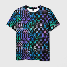 Мужская футболка 3D с принтом ГЕЙМЕРСКИЙ НЕОН , 100% полиэфир | прямой крой, круглый вырез горловины, длина до линии бедер | game | iternet | pattern | игры | интернет | киберспорт | компьютеры | неон | паттерн | текстуры | ячейки