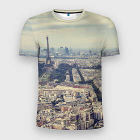 Мужская футболка 3D спортивная с принтом Париж в Екатеринбурге, 100% полиэстер с улучшенными характеристиками | приталенный силуэт, круглая горловина, широкие плечи, сужается к линии бедра | город | париж | улицы города | франция | эйфелевая башня