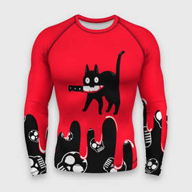 Мужской рашгард 3D с принтом WHAT CAT в Петрозаводске,  |  | art | black | black cat | cat | dark | dark cat | halloween | what | what cat | what mem | арт | кот | кот арт | кот мем | мем | нож | праздник | прикол | прикольный кот | убица | хэллоуин | чёрный | чёрный кот | что | что мем