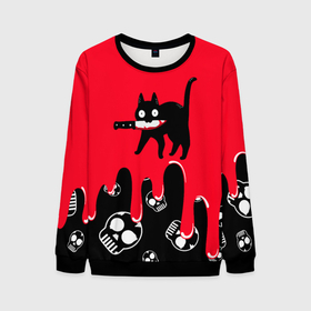 Мужской свитшот 3D с принтом WHAT CAT , 100% полиэстер с мягким внутренним слоем | круглый вырез горловины, мягкая резинка на манжетах и поясе, свободная посадка по фигуре | art | black | black cat | cat | dark | dark cat | halloween | what | what cat | what mem | арт | кот | кот арт | кот мем | мем | нож | праздник | прикол | прикольный кот | убица | хэллоуин | чёрный | чёрный кот | что | что мем